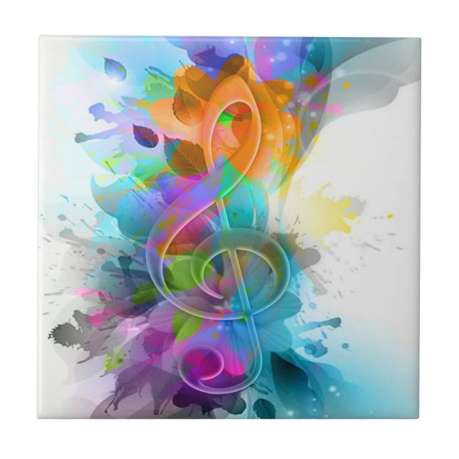 Beautiful Colourful Watercolor Splatter Music note Tile (Front)