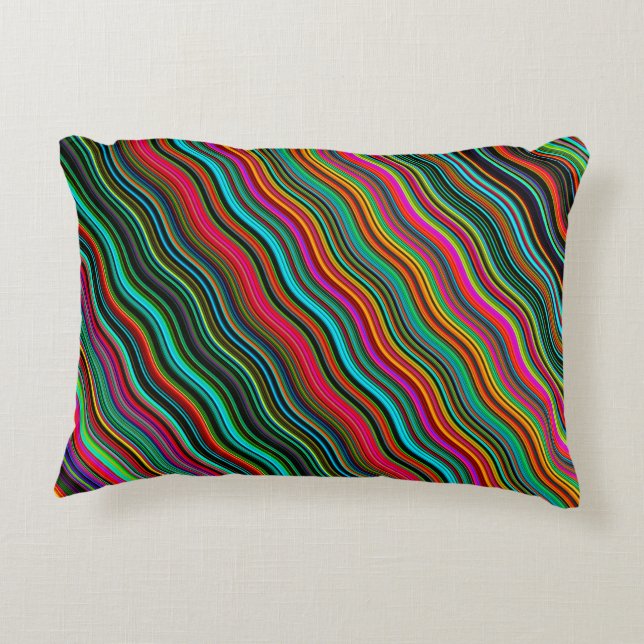 Beautiful Colourful Wavy Stripe Pattern Decorative Cushion (Back)