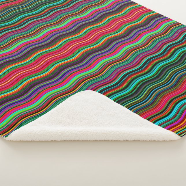 Beautiful Colourful Wavy Stripe Pattern Sherpa Blanket (3/4)