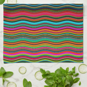 Beautiful Colourful Wavy Stripe Pattern Tea Towel