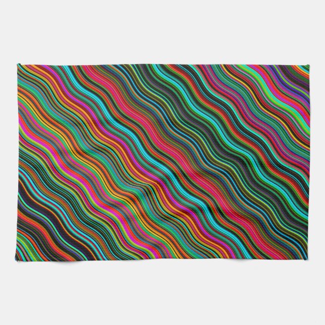 Beautiful Colourful Wavy Stripe Pattern Tea Towel (Horizontal)