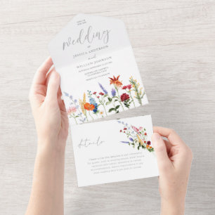 Beautiful Colourful Wildflowers Wedding All In One Invitation
