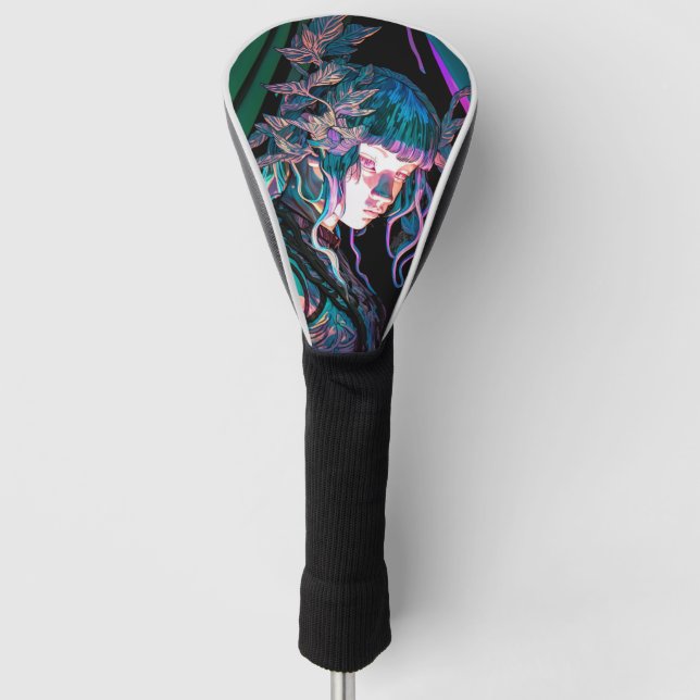 Beautiful Colourful Woman and Plants Golf Head Cover (Front)