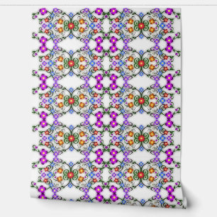 Beautiful Colours Floral Vintage Tile Ornaments Wallpaper