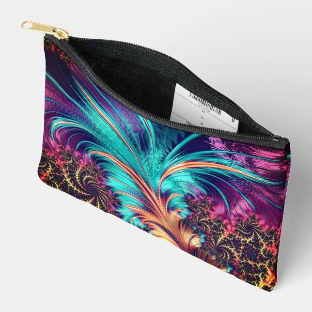 Beautiful Colours Peacock Feathers Accessory Pouch (Open)