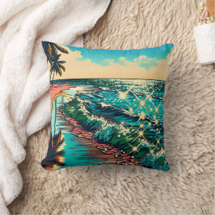 Beautiful Comic Pop Art Style Beach Scene Cushion