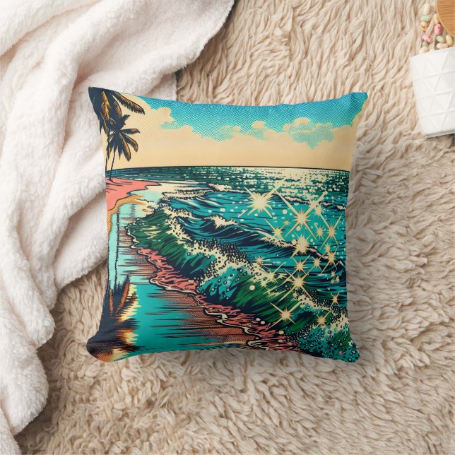 Beautiful Comic Pop Art Style Beach Scene Cushion (Blanket)