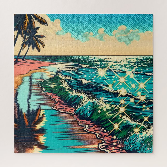 Beautiful Comic Pop Art Style Beach Scene Jigsaw Puzzle (Vertical)