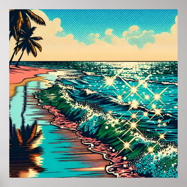 Beautiful Comic Pop Art Style Beach Scene Poster (Front)