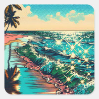 Beautiful Comic Pop Art Style Beach Scene