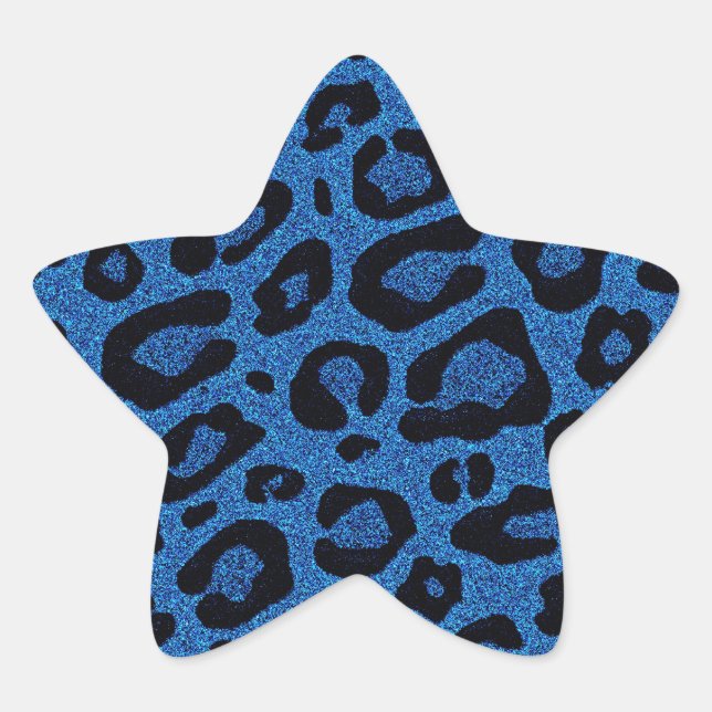 Beautiful cool blue leopard skin glitter effects star sticker (Front)