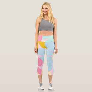 Beautiful cool colored flower design  capri leggings