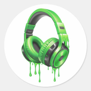 beautiful cool colorful headphones melt classic round sticker