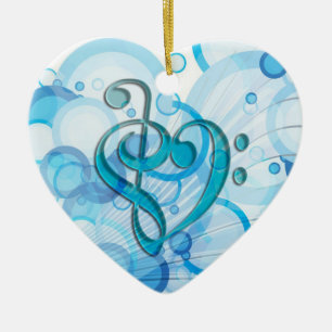 Beautiful cool music notes together as a heart ceramic tree decoration