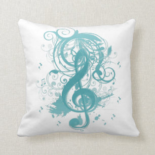 Beautiful cool music notes with splatter swirls cushion