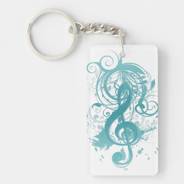 Beautiful cool music notes with splatter swirls key ring (Front)