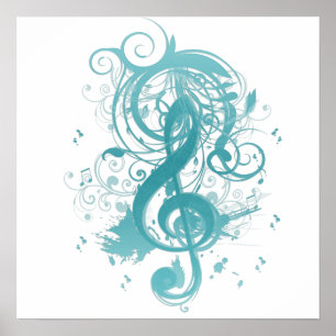 Beautiful cool music notes with splatter swirls poster