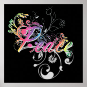 Beautiful cool Peace word colourful swirls Poster