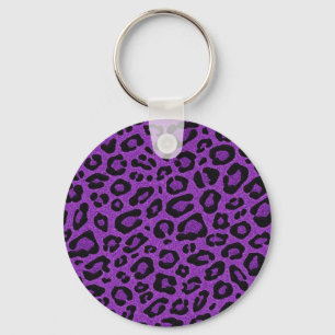 Beautiful cool purple leopard skin glitter effects key ring