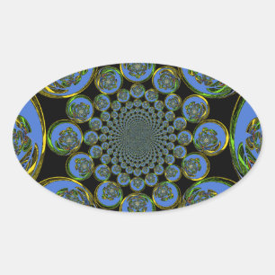 Beautiful cool royal blue black Kaleidoscope  art Oval Sticker
