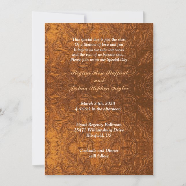 Beautiful Copper Textured Look Wedding Invitation (Front)