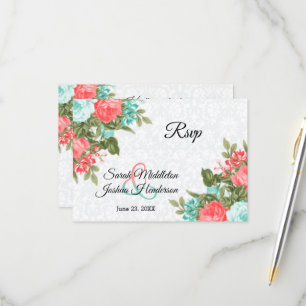 Beautiful Coral and Teal Flower - RSVP Card