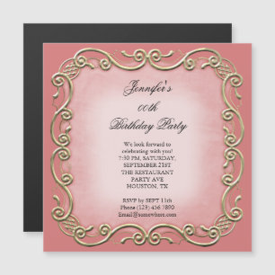 Beautiful Coral Antique Scroll Birthday Party Magnetic Invitation