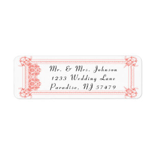 Beautiful Coral Damask & White Wedding - Return Address Label