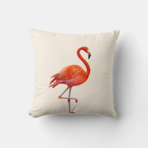 Beautiful Coral Pink Flamingo on Light Sand Beige Cushion