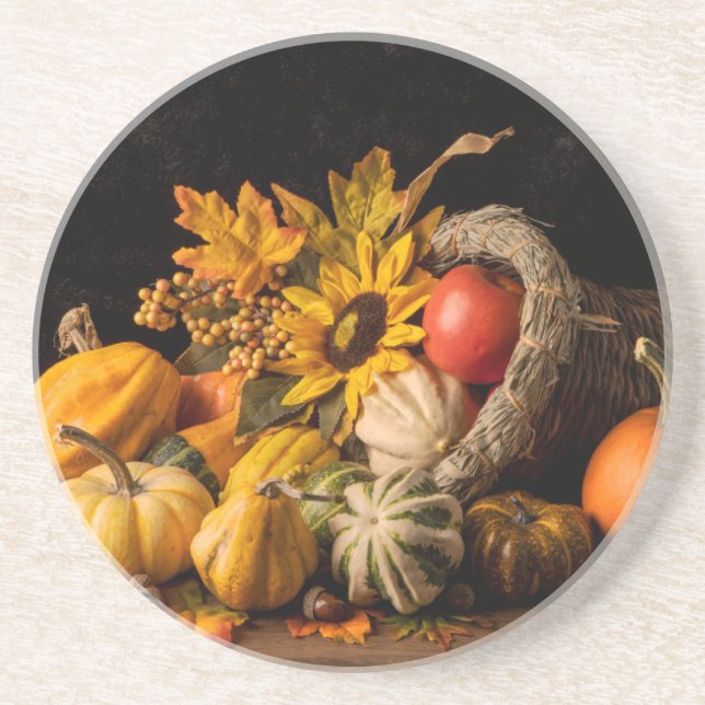 Beautiful Cornucopia Filled With Autumn Gourds   Coaster (Front)