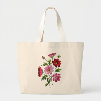 Beautiful Cosmos Flowers in Crewel Embroidery Large Tote Bag
