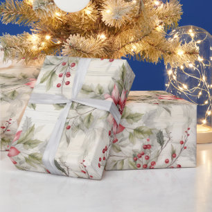 Beautiful Cosy Christmas Tartan Floral Wrapping Paper