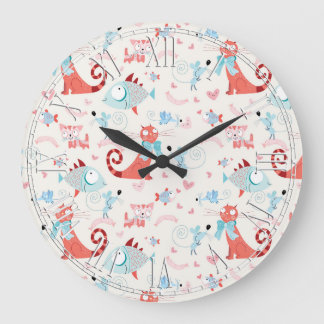 Beautiful Country Cat Pattern Large Clock