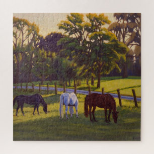 Beautiful Country Horses Grazing Poster Jigsaw Puzzle