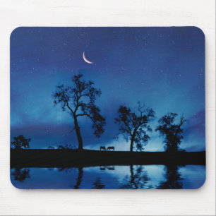 Beautiful Country Horses Starry Night Moon Mouse Pad