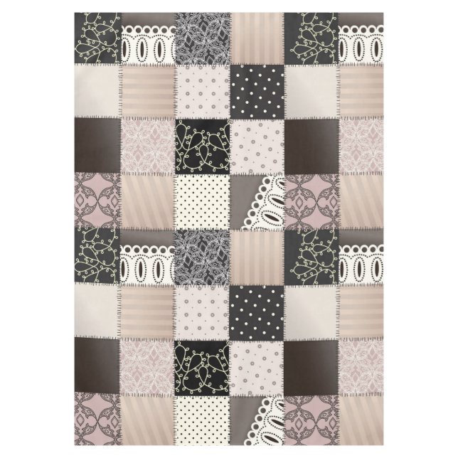 Beautiful Country Patchwork Quilt Pink and Black Tablecloth (Front)