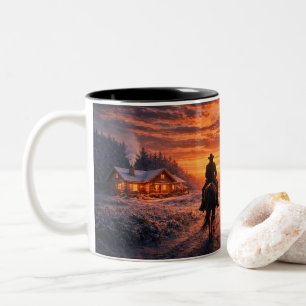Beautiful Country Western Cowboy Home Barn Xmas Two-Tone Coffee Mug