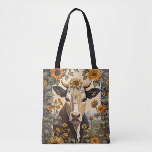 Beautiful Countryside Cow Sunflower Decorative  Tote Bag