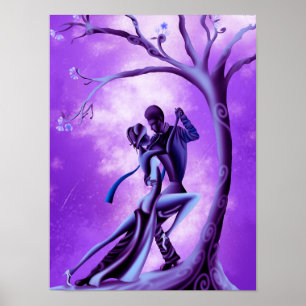 Beautiful Couple Dance Tango in Moonlight Poster