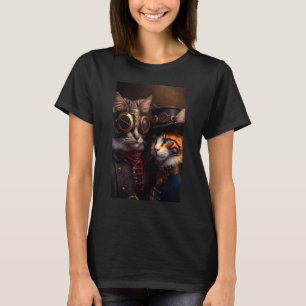 Beautiful couple of Steampunk cats cat kitten anim T-Shirt