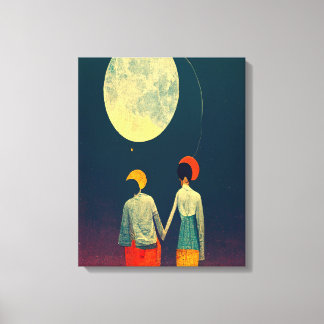 Beautiful Couple with Moon  Canvas Print