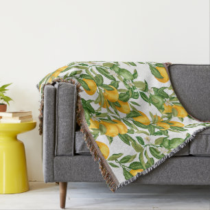 Beautiful cover with lemons and leaves  throw blanket