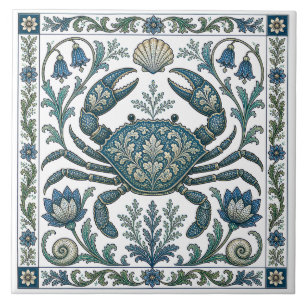 Beautiful Crab Vintage Ornate Ocean Life Ceramic Tile