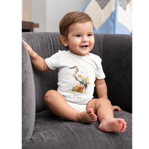 beautiful crane in watercolor baby bodysuit