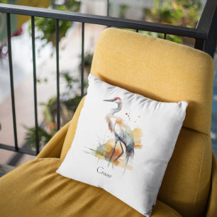 beautiful crane in watercolor cushion