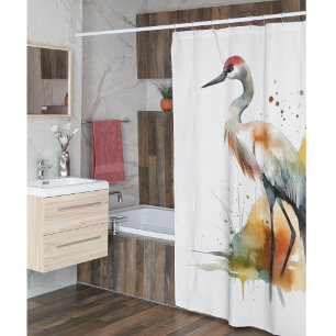 beautiful crane in watercolor, customisable shower curtain