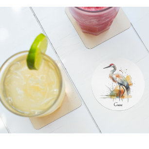 beautiful crane in watercolor glass coaster