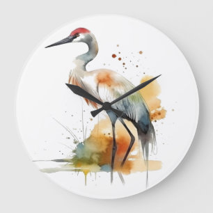 beautiful crane in watercolor large clock