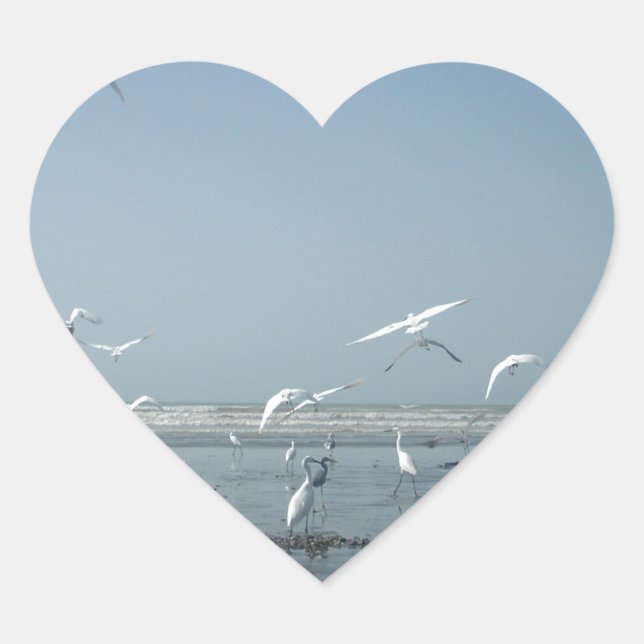 Beautiful Cranes Flying Over Water Nature's Ballet Heart Sticker (Front)
