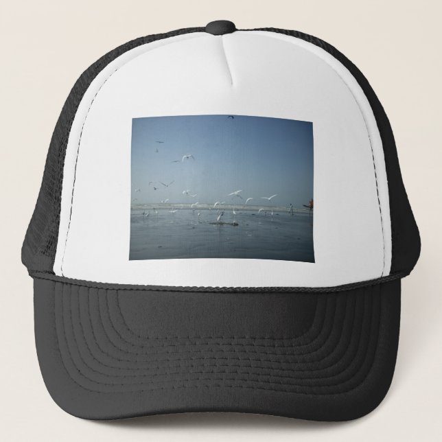 Beautiful Cranes Flying Over Water Nature's Ballet Trucker Hat (Front)